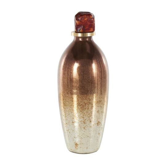 14" Gold, Beige & Copper Glass Speckled Ombre Decorative Jar with Textured Top Knob